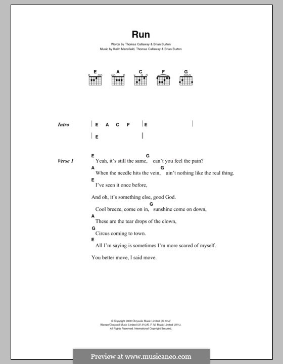 Run (Gnarls Barkley): Lyrics and chords by Brian Burton, Keith Mansfield, Thomas Callaway