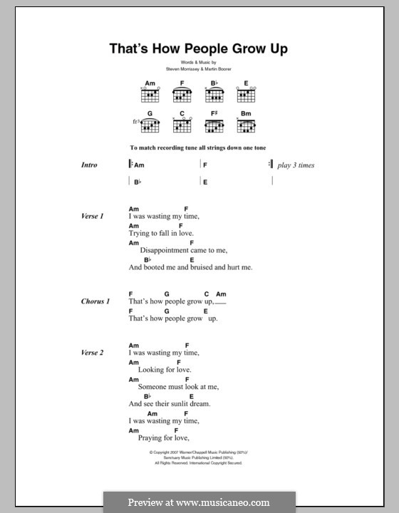 That's How People Grow Up: Lyrics and chords by Morrissey, Martin Boorer