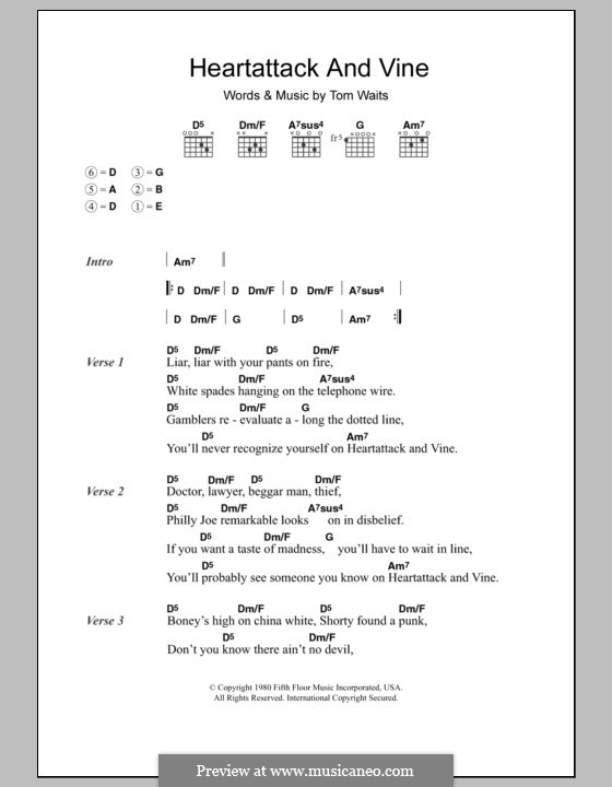 Heartattack and Vine: Lyrics and chords by Tom Waits