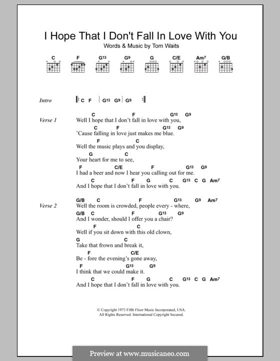 I Hope That I Don't Fall in Love with You: Lyrics and chords by Tom Waits