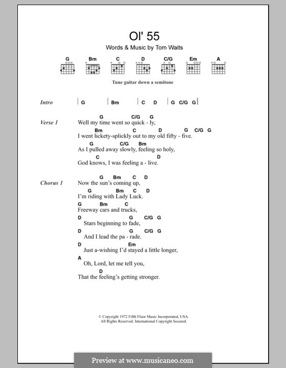 Ol' 55: Lyrics and chords by Tom Waits