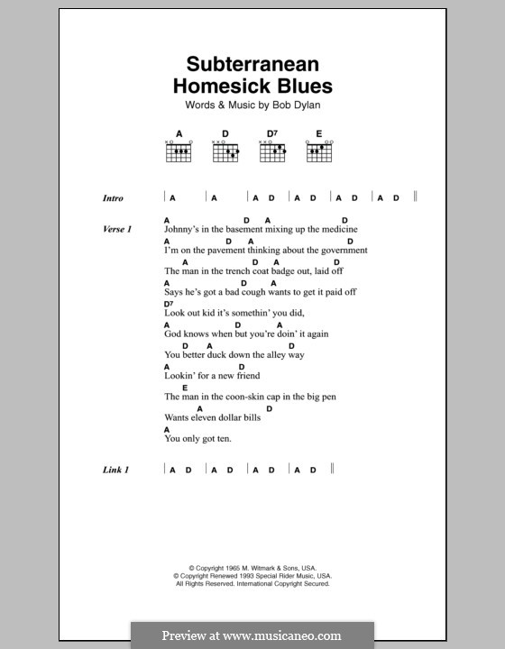 Subterranean Homesick Blues: Lyrics and chords by Bob Dylan