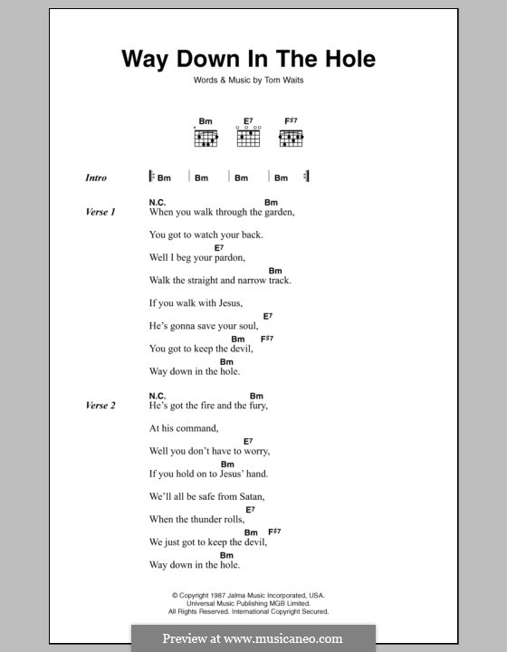 Way Down in the Hole: Lyrics and chords by Tom Waits