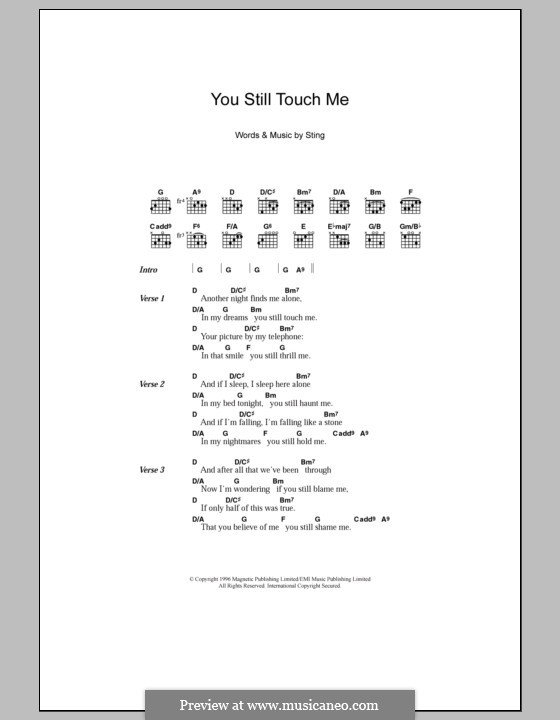 You Still Touch Me: Lyrics and chords by Sting