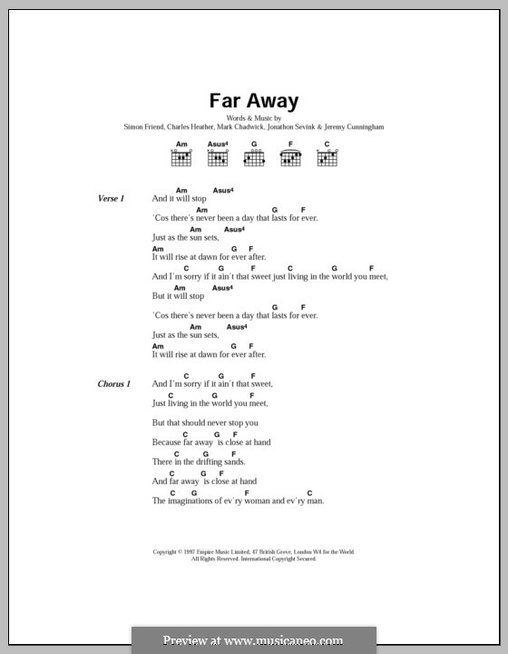 Far Away (The Levellers): Lyrics and chords by Charles Heather, Jeremy Cunningham, Jonathan Sevink, Mark Chadwick, Simon Friend