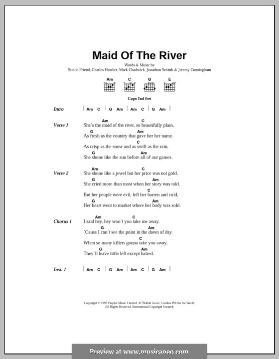 Maid of the River (The Levellers): Lyrics and chords by Charles Heather, Jeremy Cunningham, Jonathan Sevink, Mark Chadwick, Simon Friend