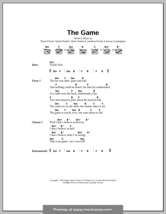 The Game (The Levellers): Lyrics and chords by Charles Heather, Jeremy Cunningham, Jonathan Sevink, Mark Chadwick, Simon Friend