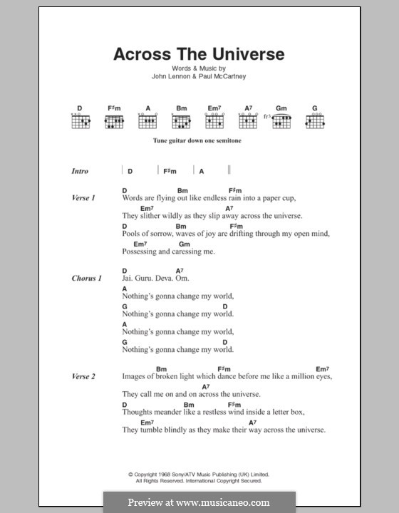 Across the Universe (The Beatles): Lyrics and chords by John Lennon, Paul McCartney