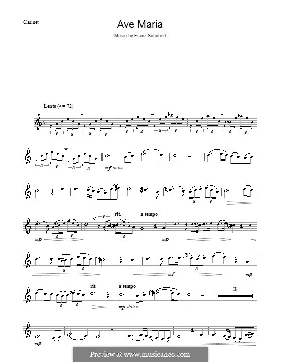 One instrument version: For clarinet by Franz Schubert