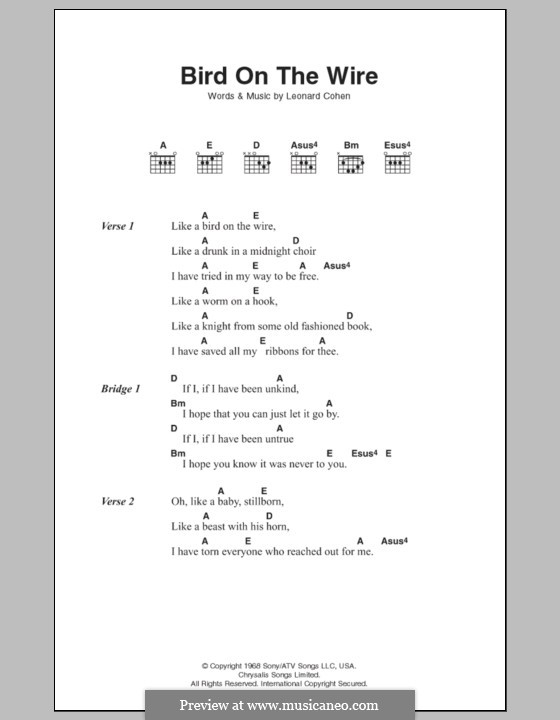 Bird on the Wire (Bird on a Wire): Lyrics and chords by Leonard Cohen