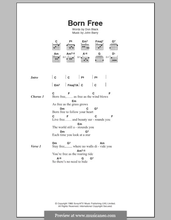 Born Free (Matt Monro): Lyrics and chords by John Barry