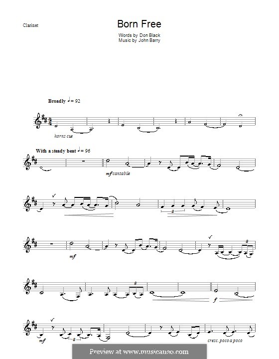 Born Free (Matt Monro): For clarinet by John Barry