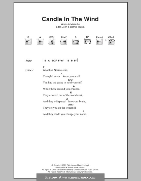 Candle in the Wind: Lyrics and chords by Elton John