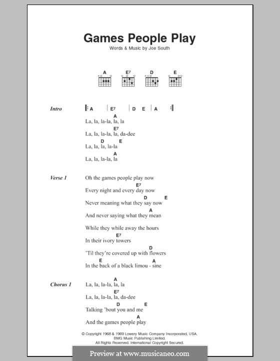 Games People Play: Lyrics and chords by Joe South