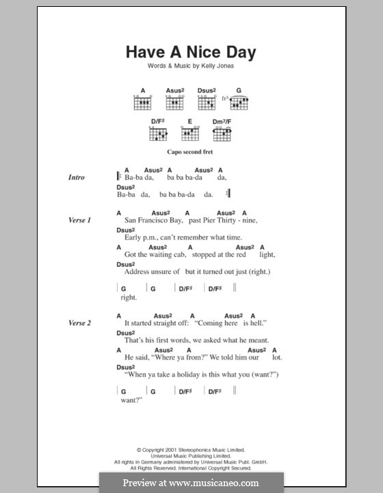 Have a Nice Day (Stereophonics): Lyrics and chords by Kelly Jones