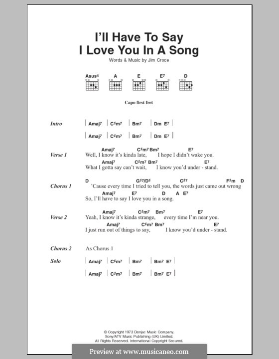 I'll Have to Say I Love You in a Song: Lyrics and chords by Jim Croce