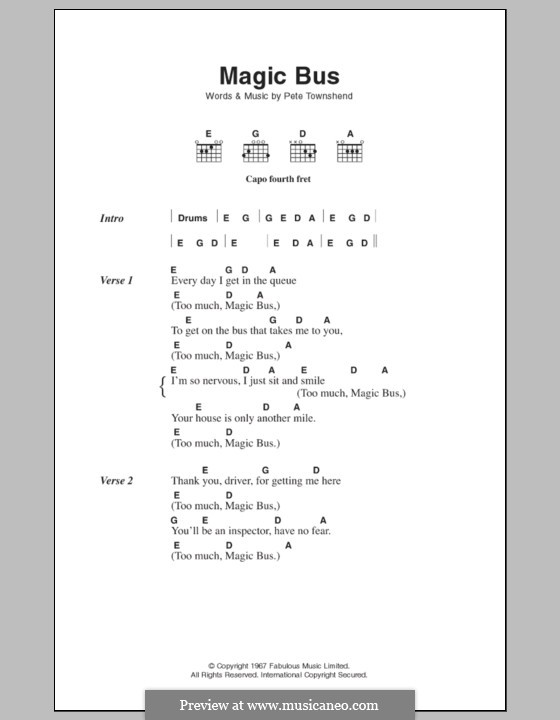 The Magic Bus (The Who): Lyrics and chords by Peter Townshend