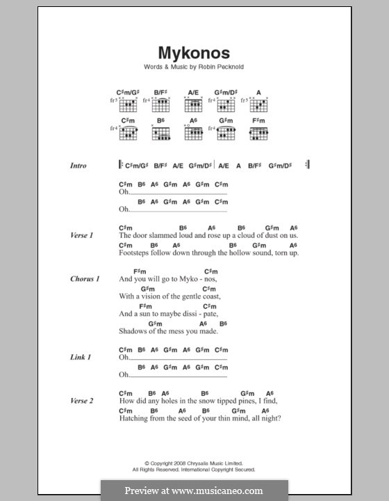 Mykonos (Fleet Foxes): Lyrics and chords by Robin Pecknold