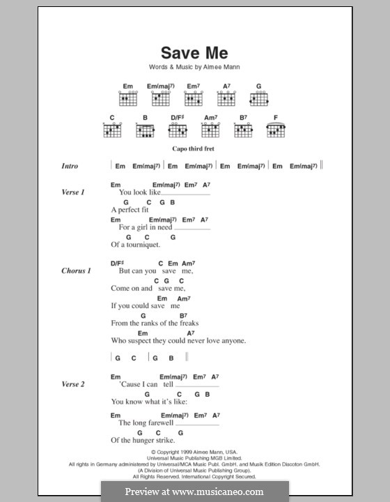 Save Me: Lyrics and chords by Aimee Mann