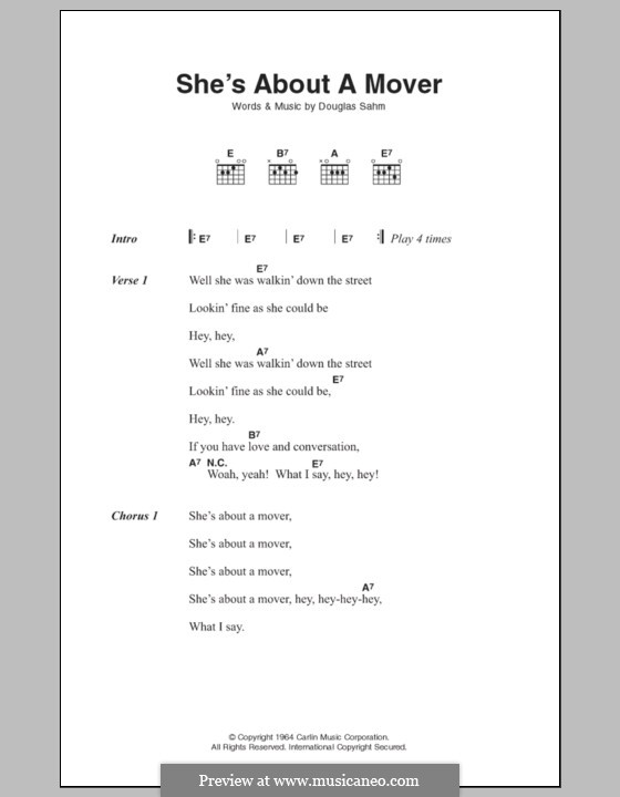 She's About a Mover (The Sir Douglas Quintet): Lyrics and chords by Douglas Sahm