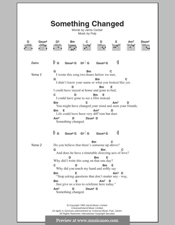 Something Changed: Lyrics and chords by Pulp