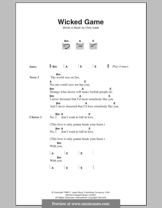 Wicked Game: Lyrics and chords by Chris Isaak