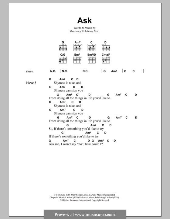 Ask (The Smiths) by Morrissey, J. Marr sheet music on MusicaNeo