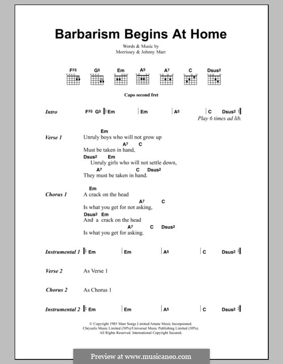 Barbarism Begins at Home (The Smiths): Lyrics and chords by Morrissey, Johnny Marr