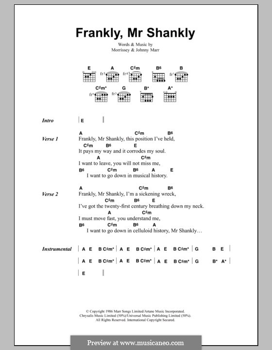 Frankly, Mr Shankly (The Smiths): Lyrics and chords by Morrissey, Johnny Marr