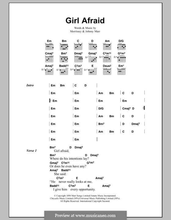 Girl Afraid (The Smiths): Lyrics and chords by Morrissey, Johnny Marr