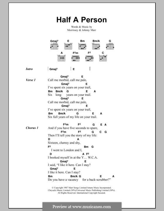 Half a Person (The Smiths): Lyrics and chords by Morrissey, Johnny Marr