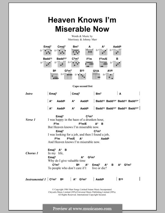 Heaven Knows I'm Miserable Now (The Smiths): Lyrics and chords by Morrissey, Johnny Marr