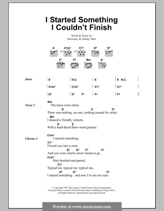 I Started Something I Couldn't Finish (The Smiths): Lyrics and chords by Morrissey, Johnny Marr