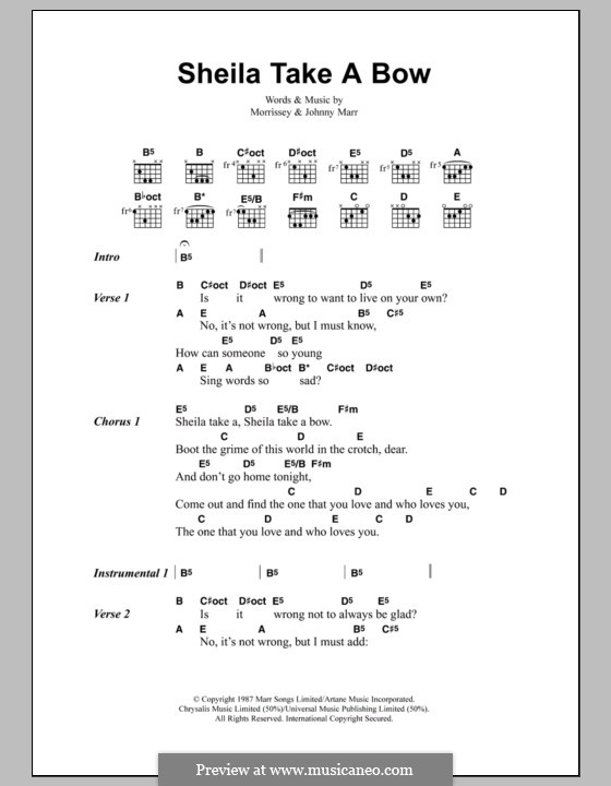 Sheila Take a Bow (The Smiths): Lyrics and chords by Morrissey, Johnny Marr