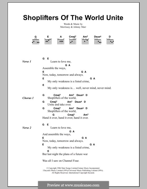 Shoplifters of the World Unite (The Smiths): Lyrics and chords by Morrissey, Johnny Marr