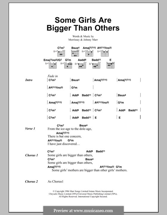 Some Girls Are Bigger Than Others (The Smiths): Lyrics and chords by Morrissey, Johnny Marr