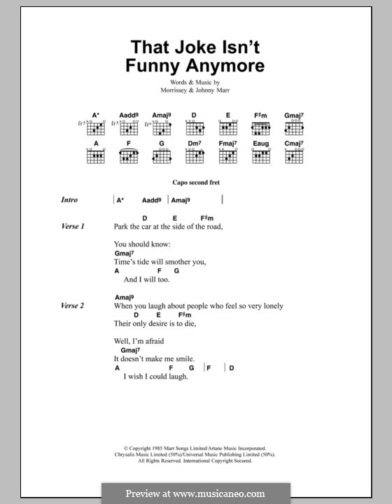 That Joke Isn't Funny Anymore (The Smiths): Lyrics and chords by Morrissey, Johnny Marr