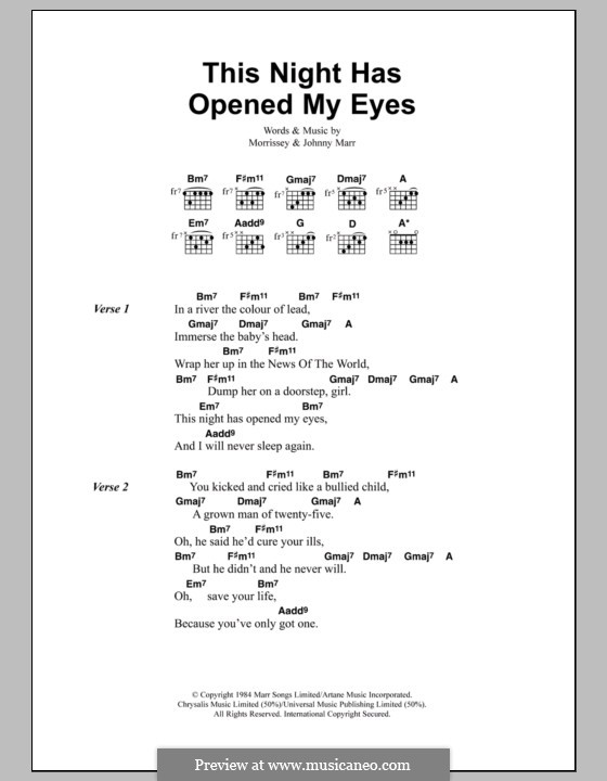 This Night Has Opened My Eyes (The Smiths): Lyrics and chords by Morrissey, Johnny Marr