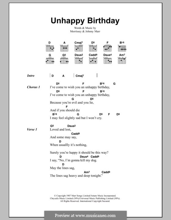 Unhappy Birthday (The Smiths): Lyrics and chords by Morrissey, Johnny Marr