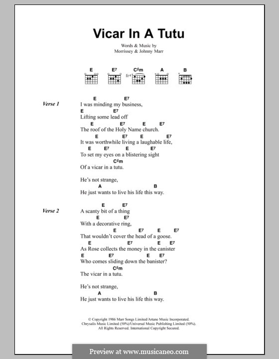 Vicar in a Tutu (The Smiths): Lyrics and chords by Morrissey, Johnny Marr