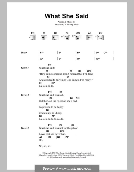 What She Said (The Smiths): Lyrics and chords by Morrissey, Johnny Marr