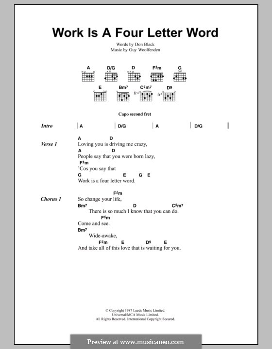 Work Is a Four Letter Word (The Smiths): Lyrics and chords by Guy Woolfenden