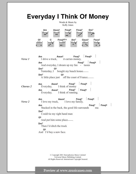 Everyday I Think of Money (Stereophonics): Lyrics and chords by Kelly Jones