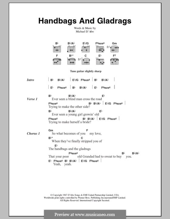 Handbags and Gladrags (Stereophonics): Lyrics and chords by Michael D'Abo