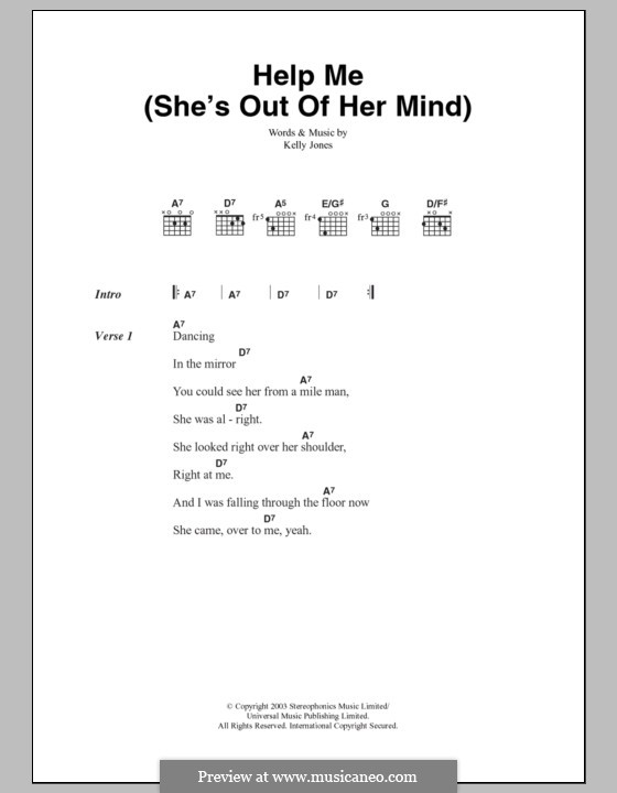 Help Me (She's Out of Her Mind): Lyrics and chords (Stereophonics) by Kelly Jones