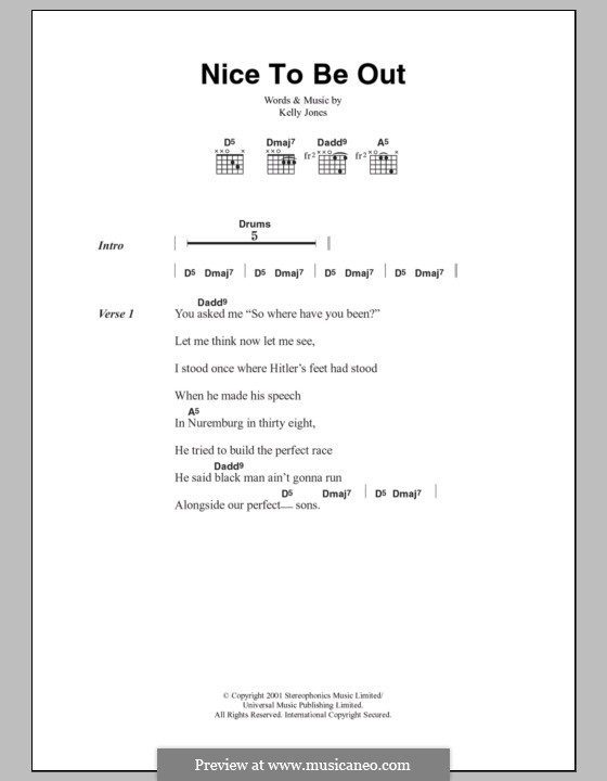 Nice To Be Out (Stereophonics): Lyrics and chords by Kelly Jones