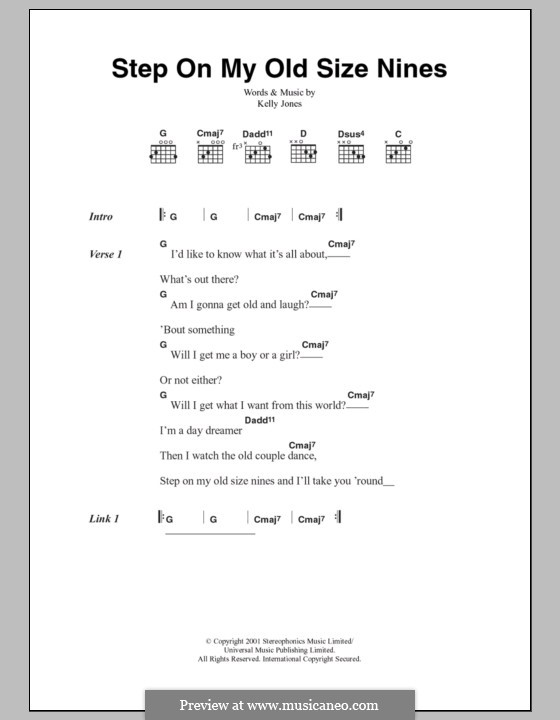 Step on My Old Size Nines (Stereophonics): Lyrics and chords by Kelly Jones