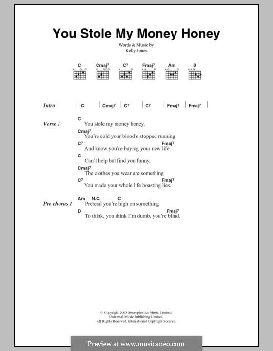 You Stole My Money Honey (Stereophonics): Lyrics and chords by Kelly Jones