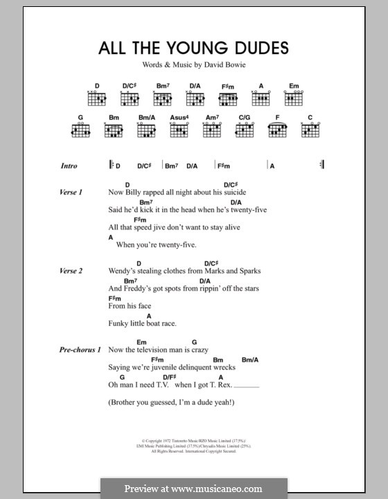 All the Young Dudes (Mott The Hoople): Lyrics and chords by David Bowie