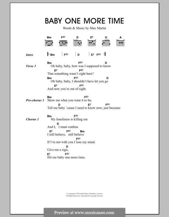 Baby One More Time (Britney Spears): Lyrics and chords by Max Martin